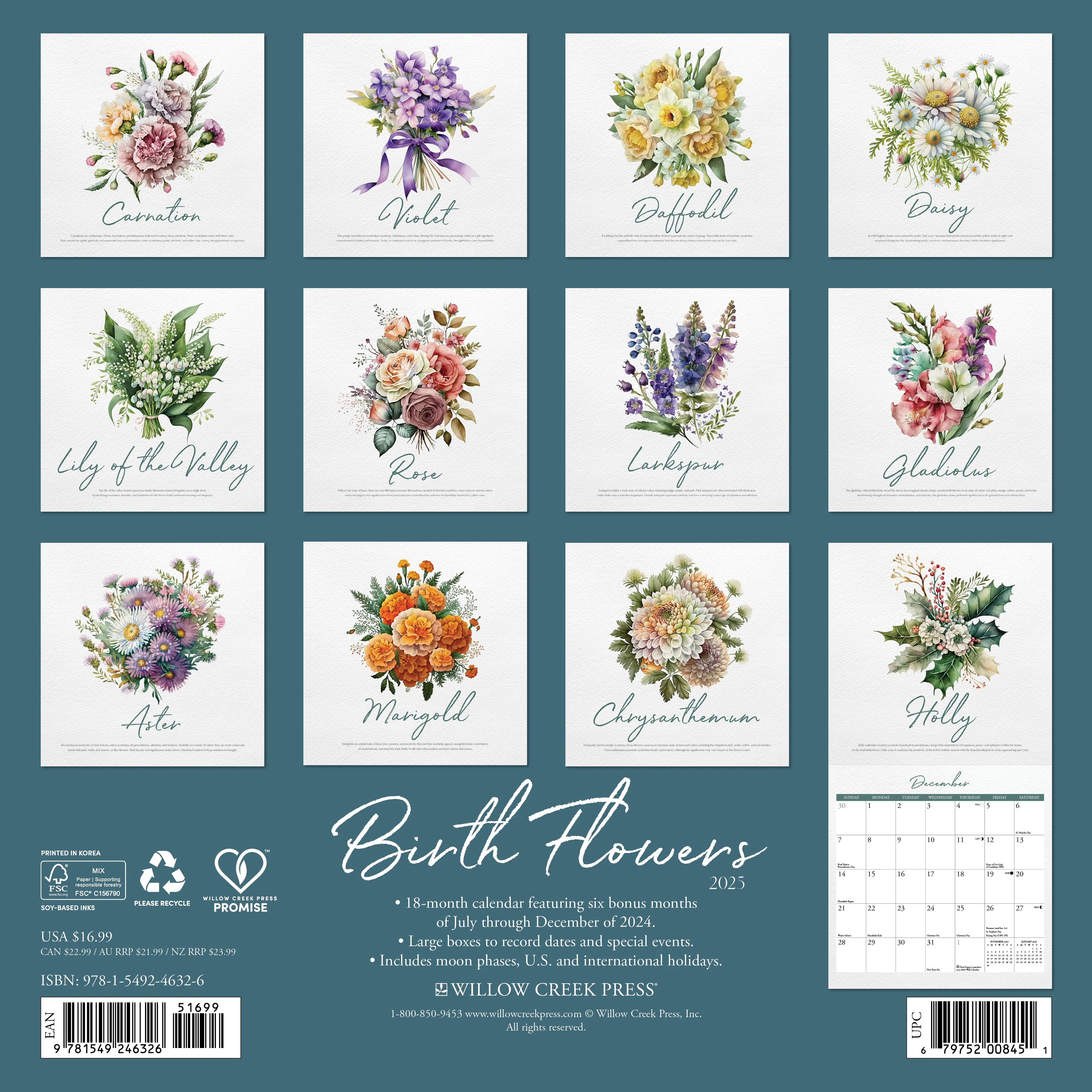 2025 Birth Flowers Wall Calendar