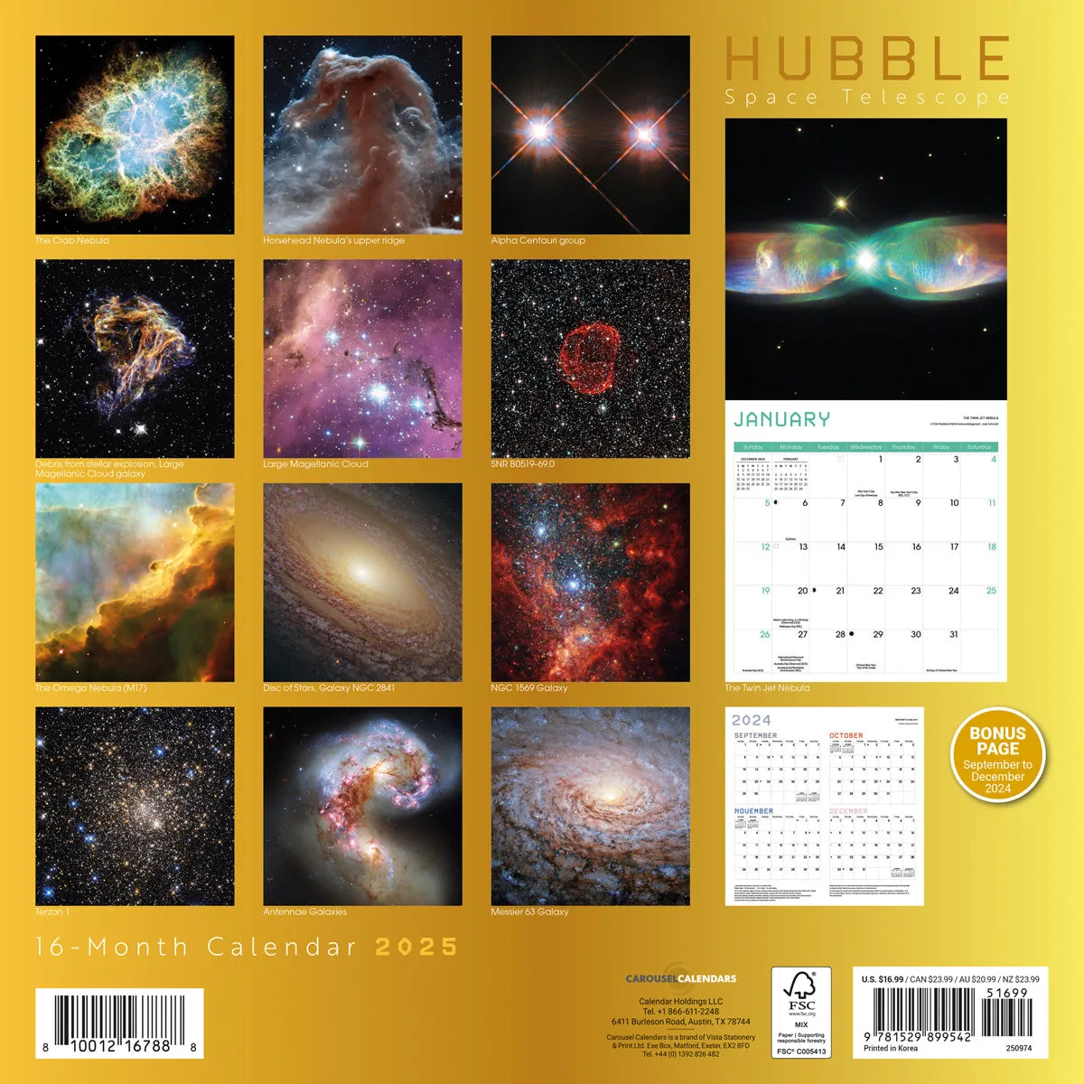 2025 Hubble Space Telescope Wall Calendar