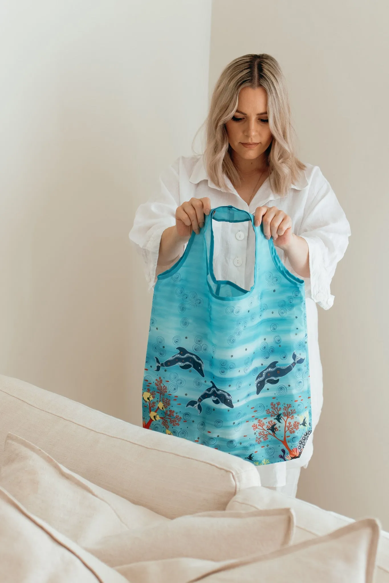 Aboriginal Dolphin Recycled Plastic Bottle Bag 45cm