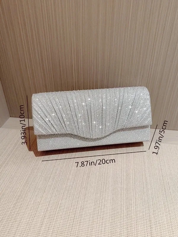 Apricot Silver Polyester Solid Color Rhinestone Square Evening Bags