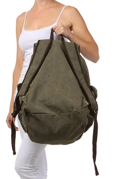 Army Green Canvas Travel Rucksack Backpack