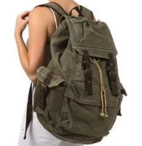 Army Green Canvas Travel Rucksack Backpack