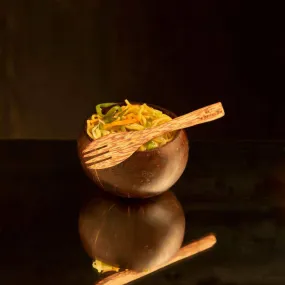 Coconut Bowl & Coconut Wood Cutlery | Naturally Polished Bowl