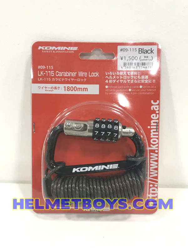 Komine LK-115 Carabiner Wire Lock (BLACK)