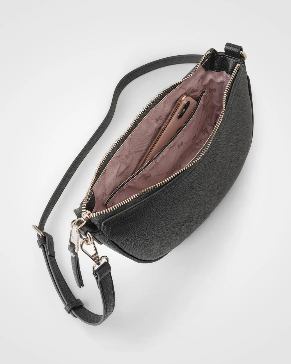 Layla Zip Top Curved Crossbody   Stripe Strap