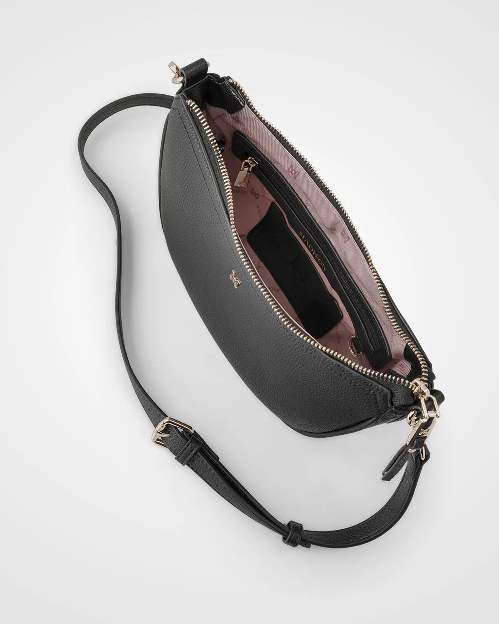 Layla Zip Top Curved Crossbody   Stripe Strap