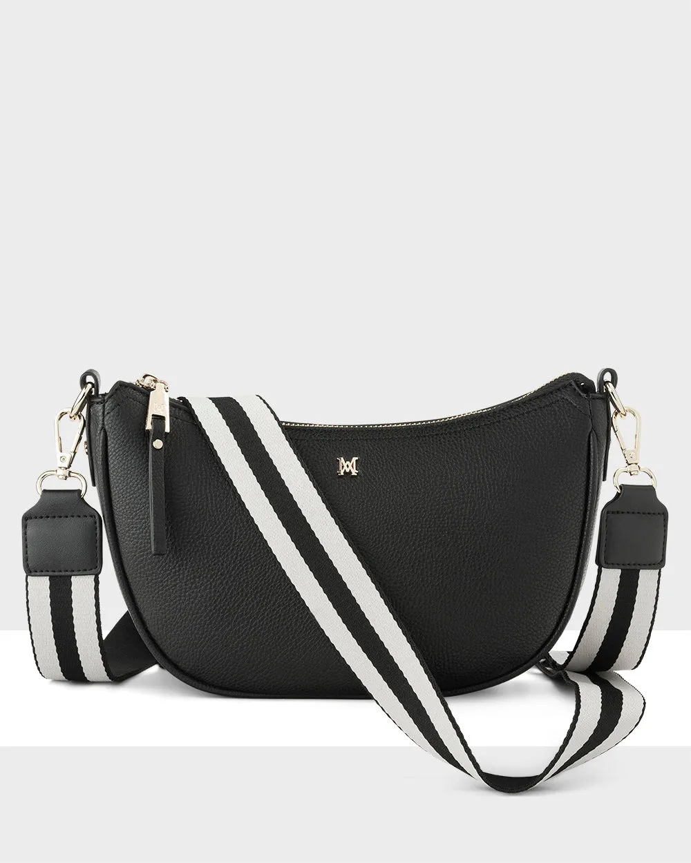 Layla Zip Top Curved Crossbody   Stripe Strap
