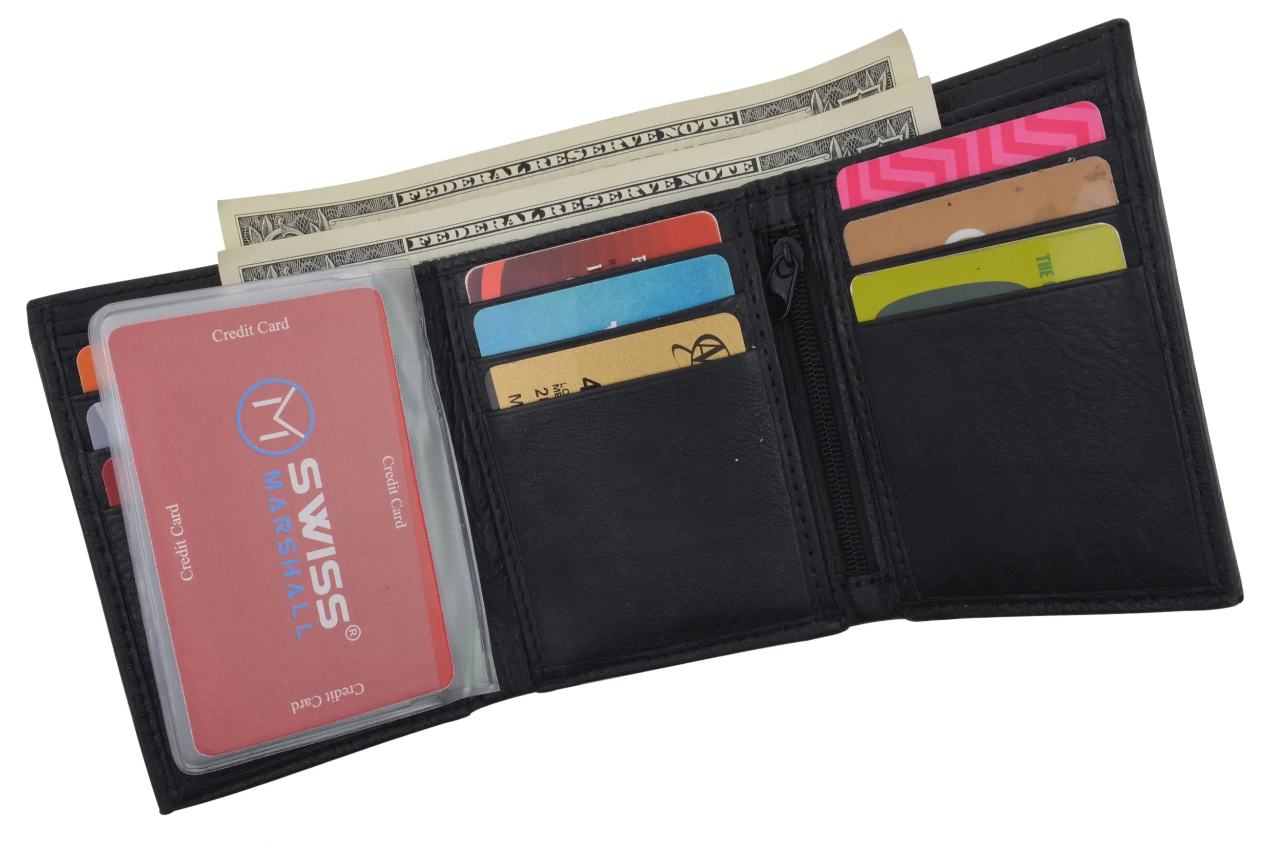Leather RFID Blocking Trifold Credit Card Mens Wallet W/Outside ID Window & Box