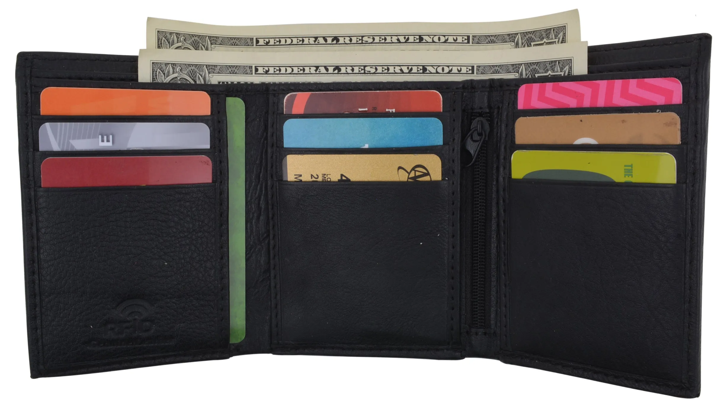 Leather RFID Blocking Trifold Credit Card Mens Wallet W/Outside ID Window & Box