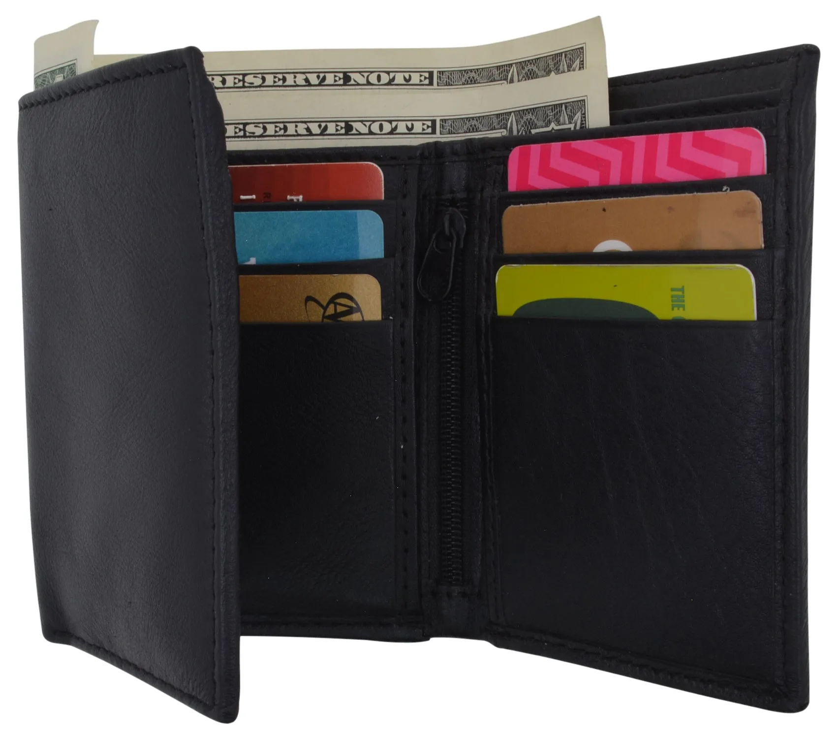 Leather RFID Blocking Trifold Credit Card Mens Wallet W/Outside ID Window & Box