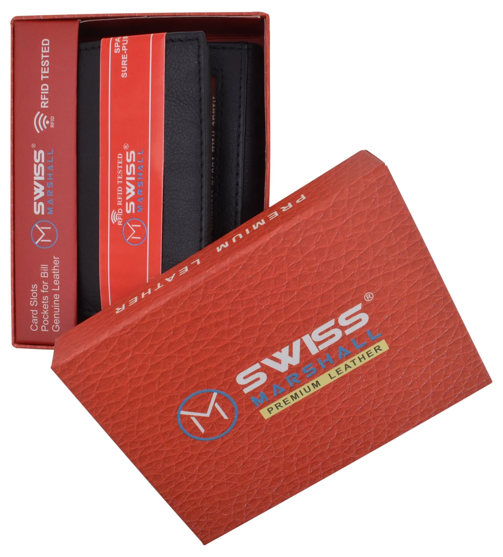 Leather RFID Blocking Trifold Credit Card Mens Wallet W/Outside ID Window & Box