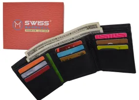 Leather RFID Blocking Trifold Credit Card Mens Wallet W/Outside ID Window & Box