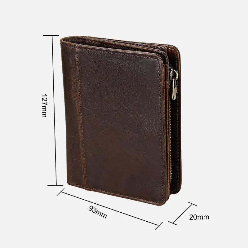 Men Short Anti Theft Genuine Leather Retro Card Holder Wallet