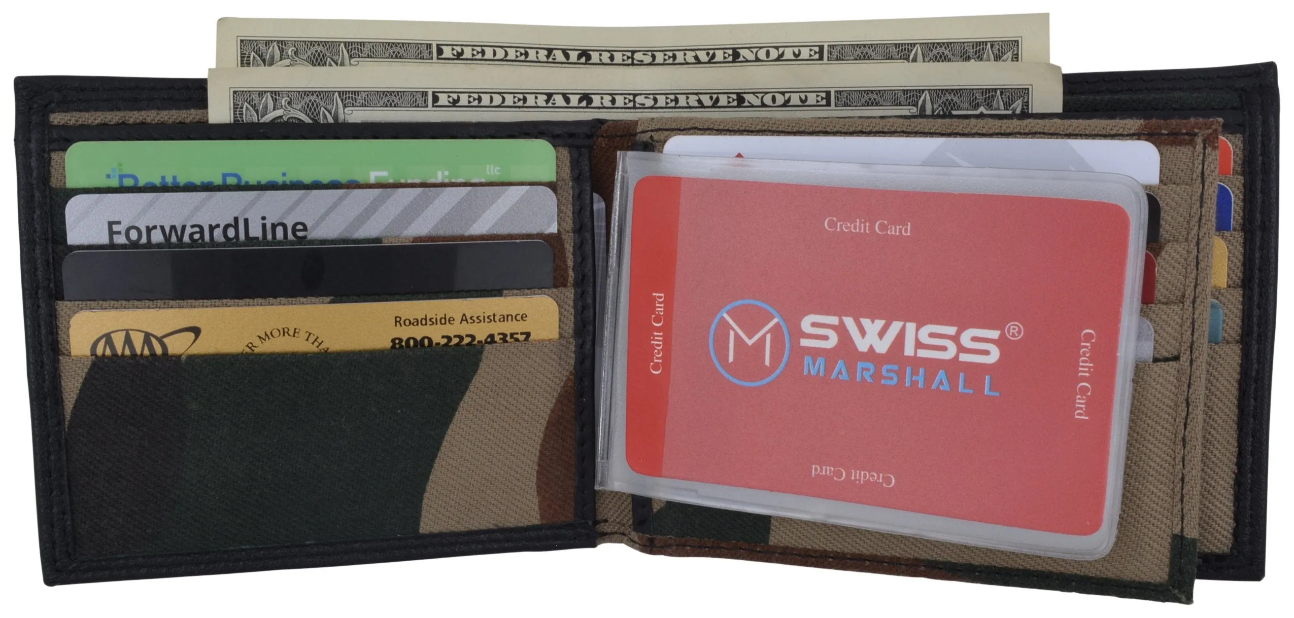 Men's RFID Blocking Premium Leather Bifold Multi-Card Compact Center Flip Wallet by Swiss Marshall RFID510052