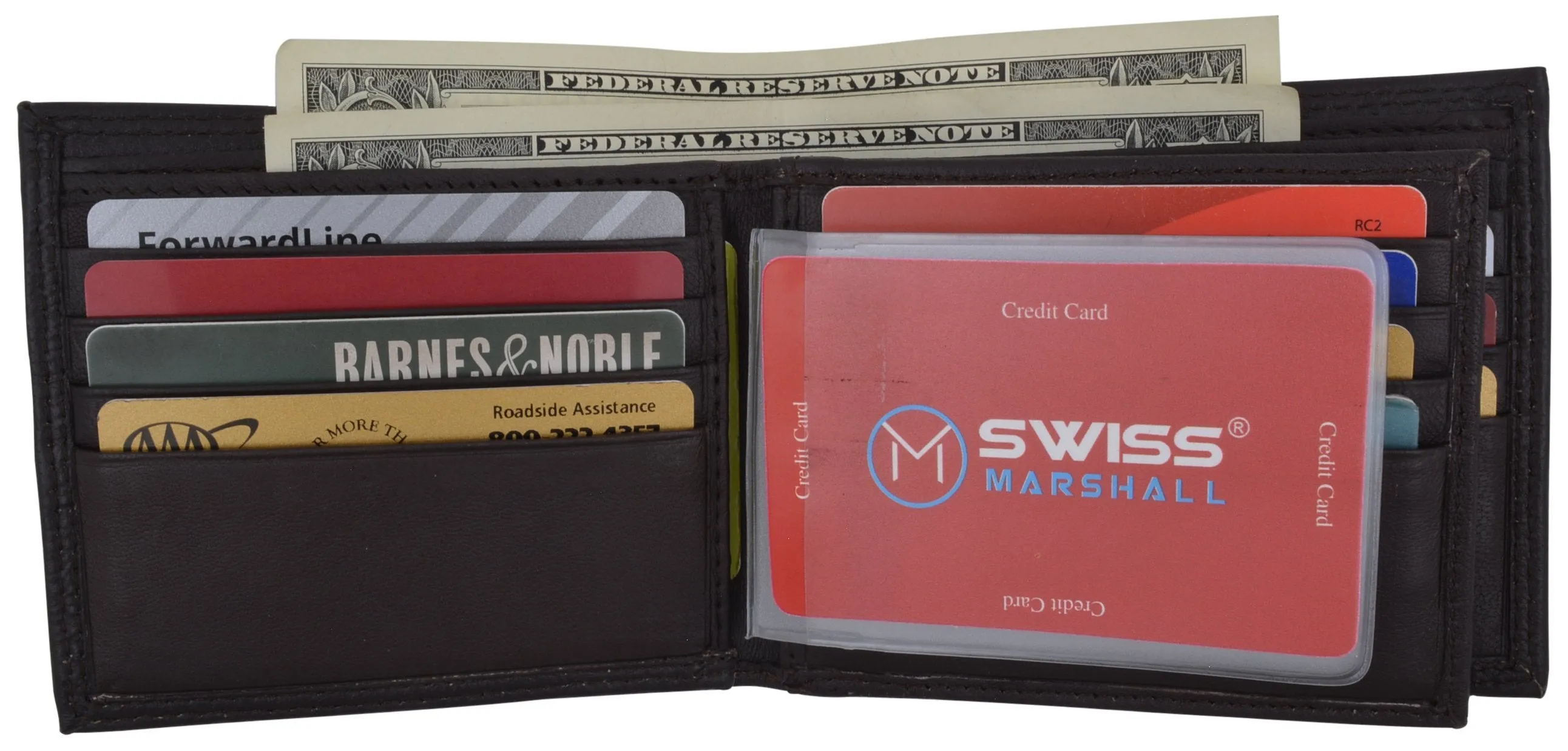 Men's RFID Blocking Premium Leather Bifold Multi-Card Compact Center Flip Wallet by Swiss Marshall RFID510052