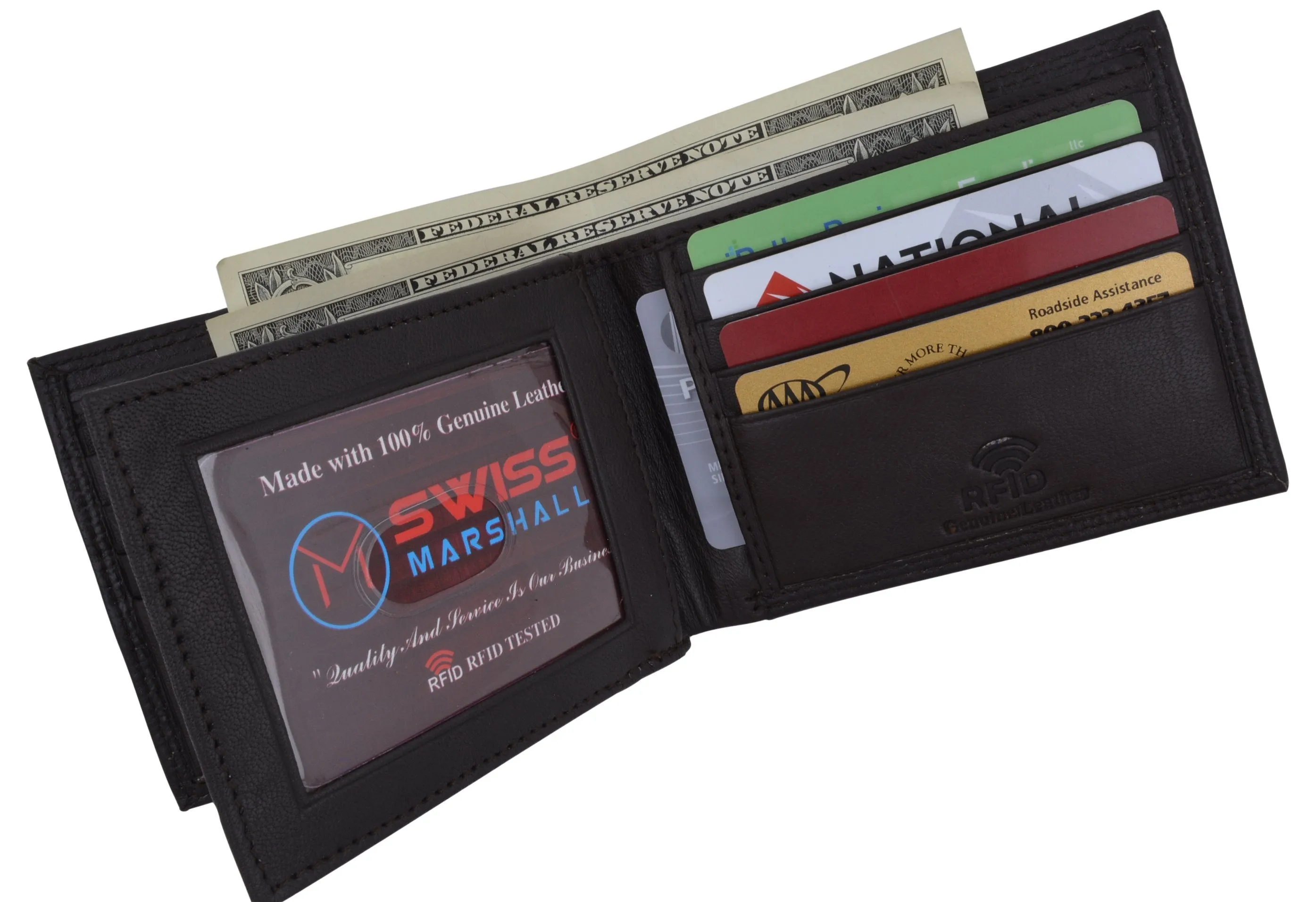 Men's RFID Blocking Premium Leather Bifold Multi-Card Compact Center Flip Wallet by Swiss Marshall RFID510052