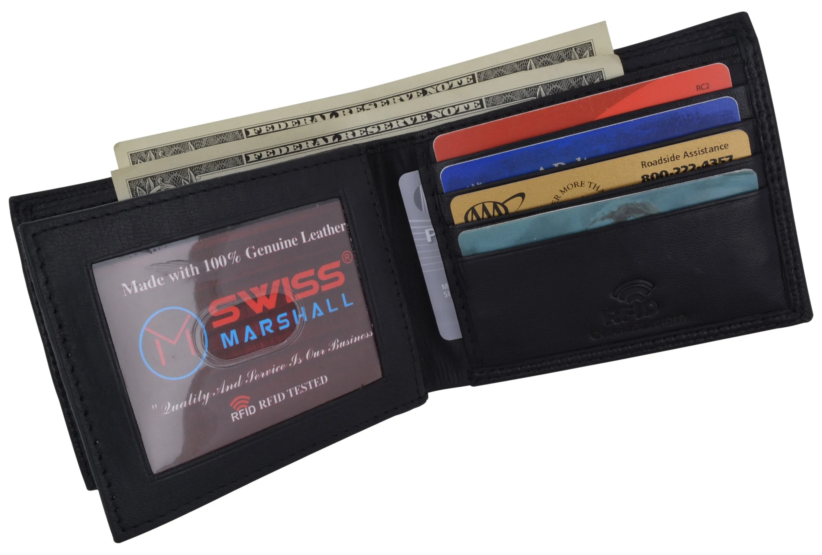 Men's RFID Blocking Premium Leather Bifold Multi-Card Compact Center Flip Wallet by Swiss Marshall RFID510052