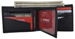 Mens RFID Tested Leather Bifold Card ID Holder Wallet W/Removable Center Flap