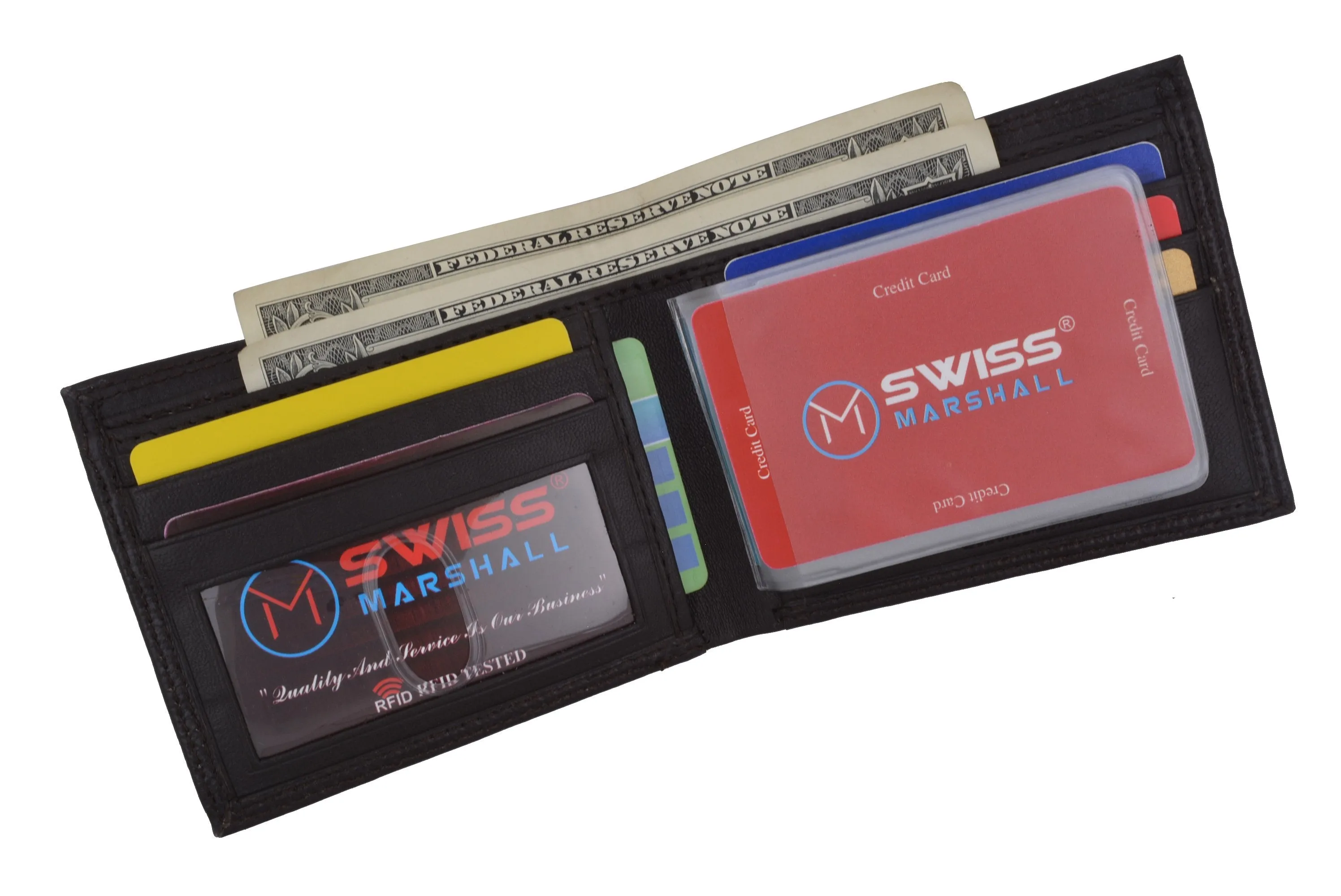 Men's Slim Bifold RFID Blocking Premium Genuine Leather Credit Card ID Wallet by Swiss Marshall RFID510060