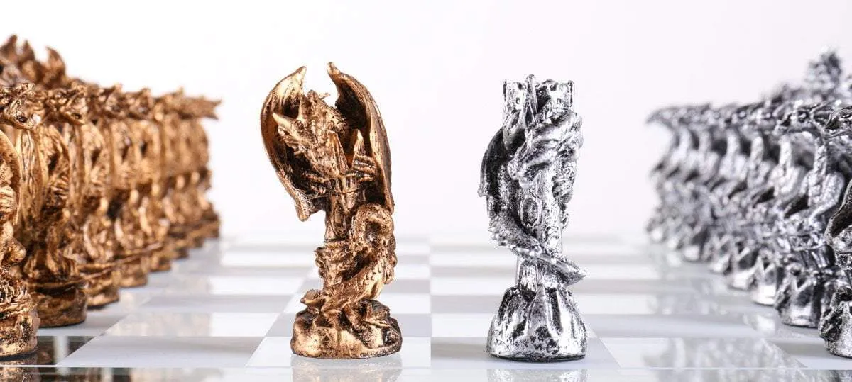 Metal Dragon Chess Pieces