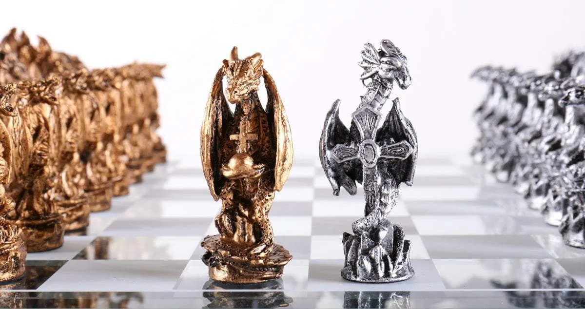 Metal Dragon Chess Pieces
