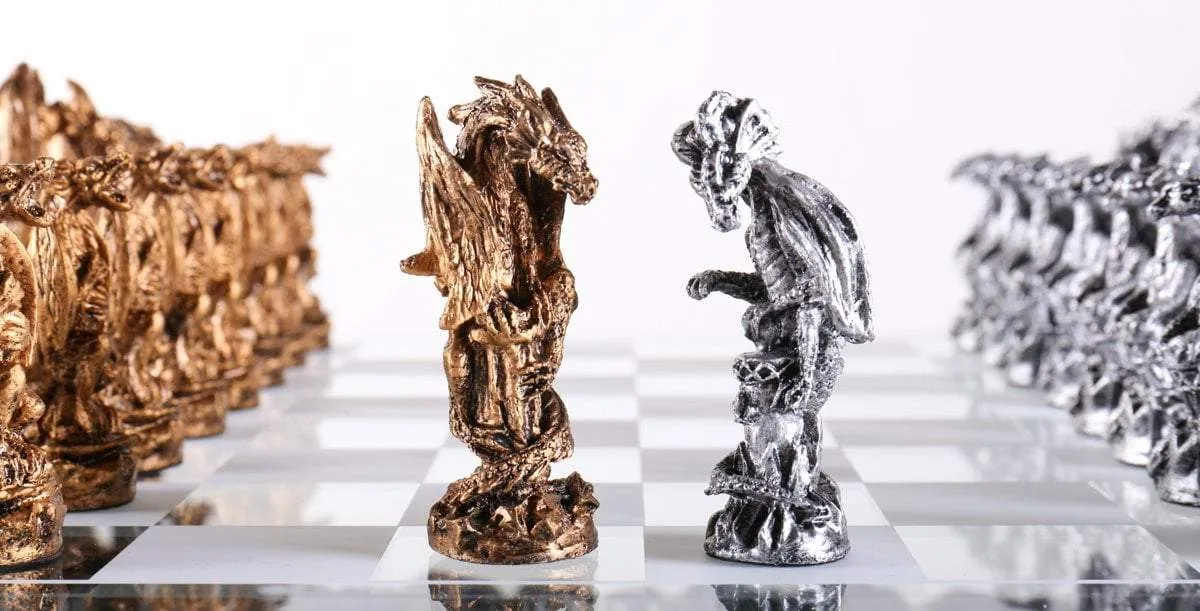Metal Dragon Chess Pieces