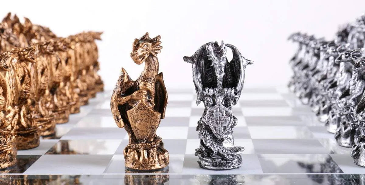 Metal Dragon Chess Pieces