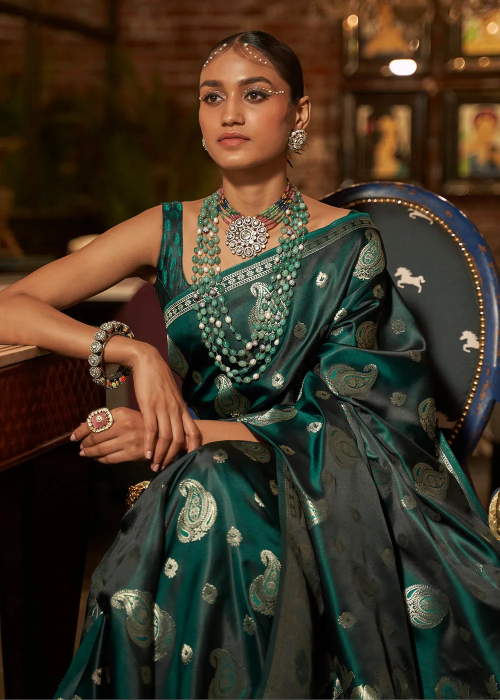 Mineral Green Fascinating Zari Weaving Banarasi Silk Saree