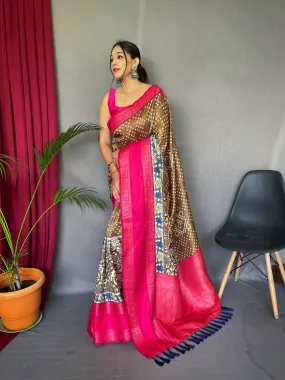 Muddy Saree in Bandhej Kalamkari Print