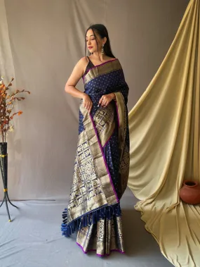 Navy Blue Saree in Soft Silk