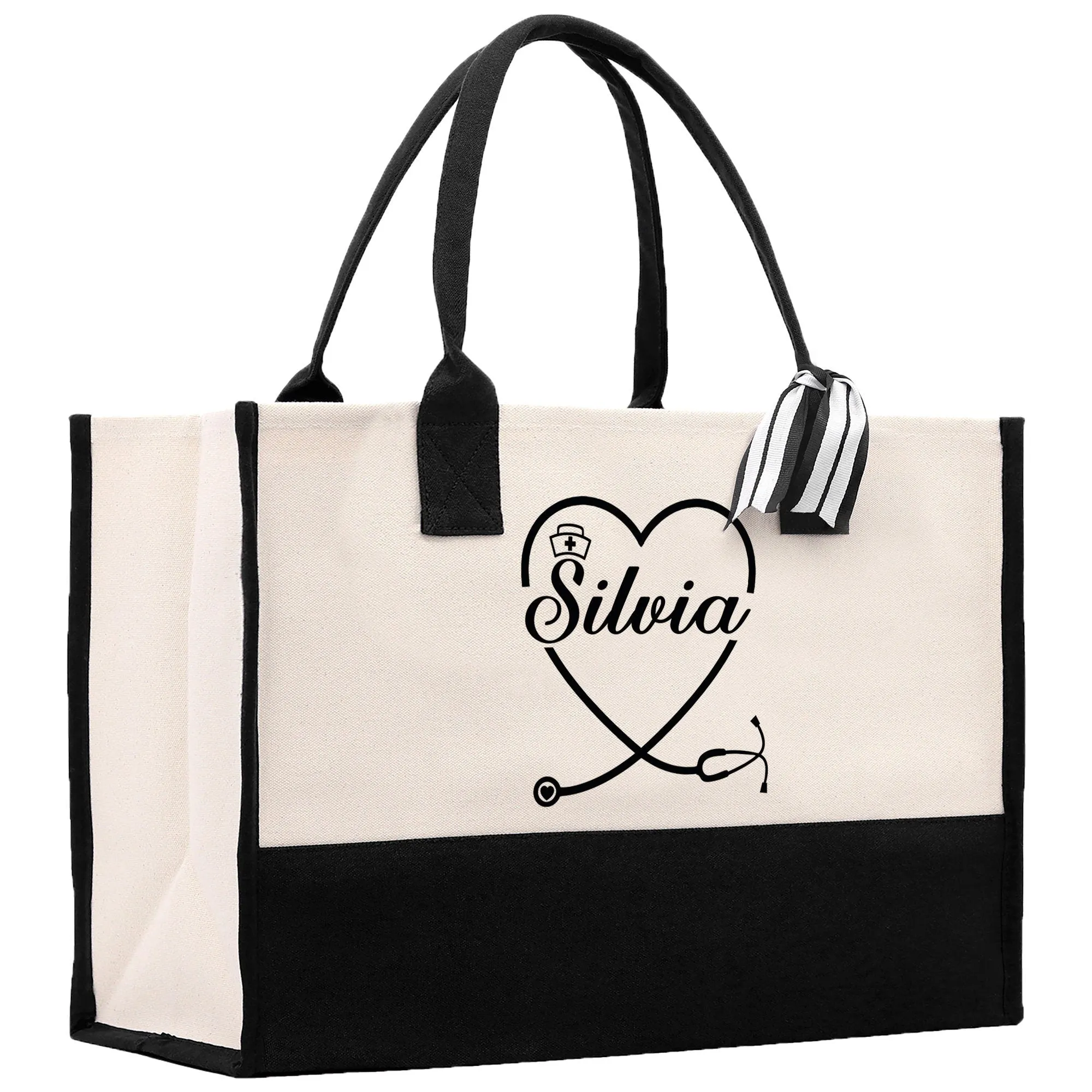 Nurse Stethoscope Heart Tote Custom Name Personalized Cotton Canvas Tote Bag Nurse Gift Future Nurse Gift Nursing Student Graduation Gift