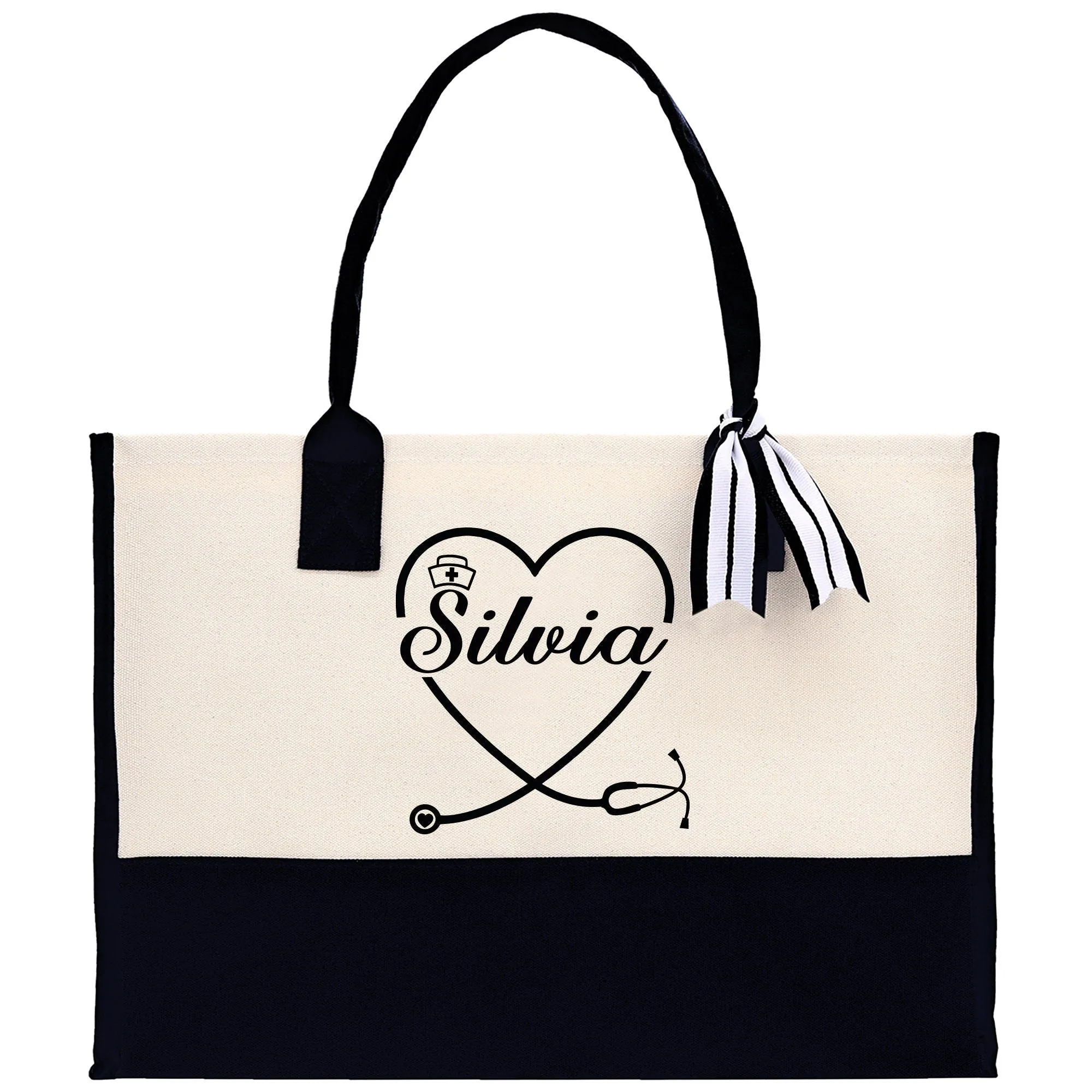Nurse Stethoscope Heart Tote Custom Name Personalized Cotton Canvas Tote Bag Nurse Gift Future Nurse Gift Nursing Student Graduation Gift