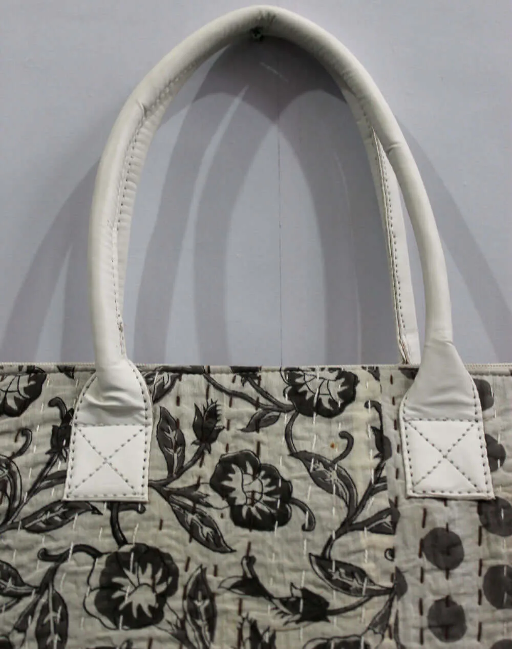 Patchwork White Kantha Designer Tote Bag Hand Stitch Shopping Bag