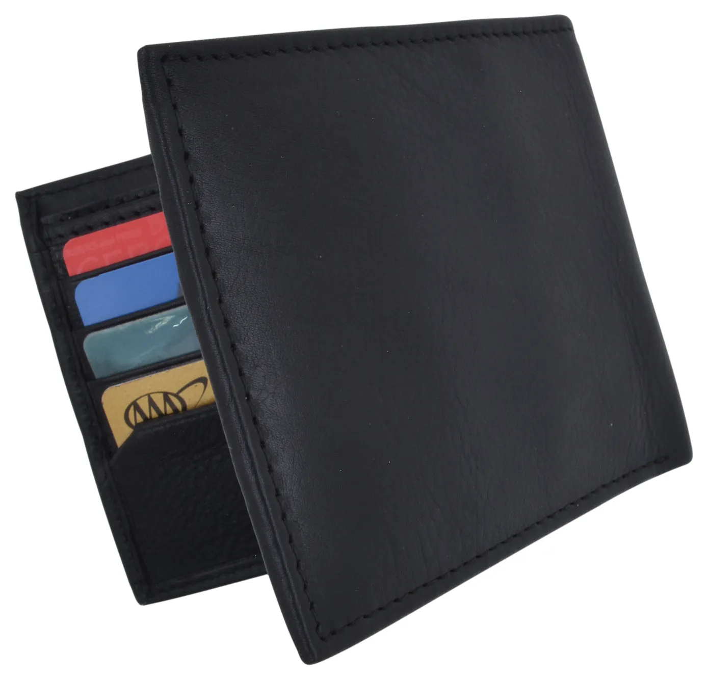 Premium Leather RFID Blocking Men's Slim Bifold Credit Card ID Wallet Black Gift Box