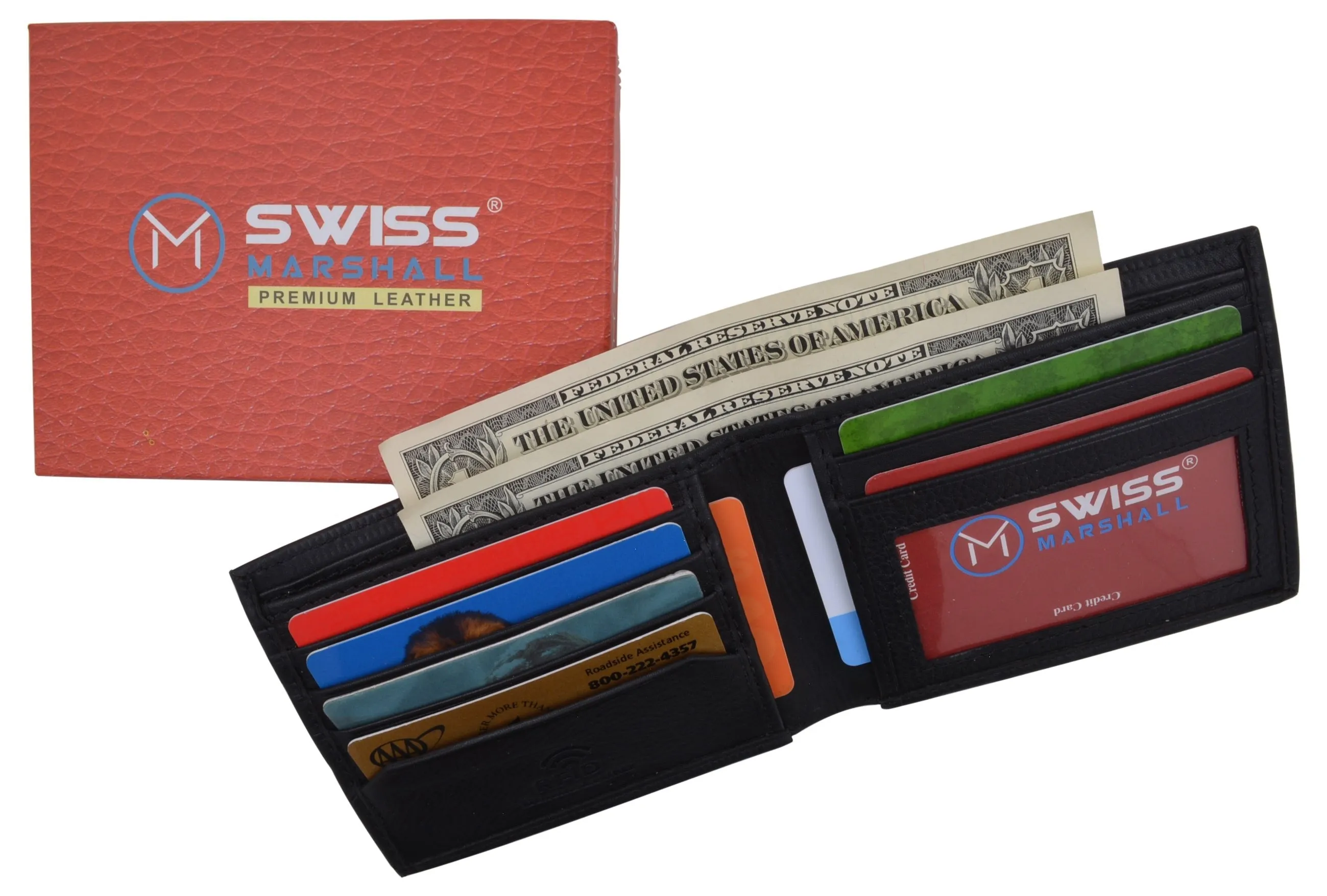 Premium Leather RFID Blocking Men's Slim Bifold Credit Card ID Wallet Black Gift Box