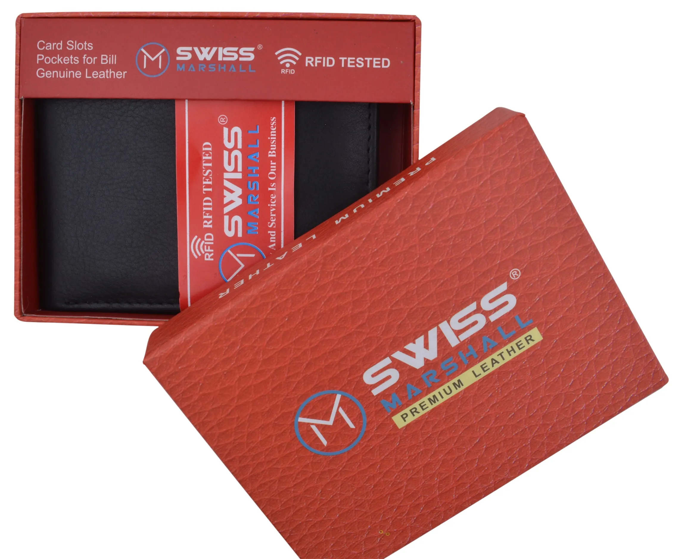 Premium Leather RFID Blocking Men's Slim Bifold Credit Card ID Wallet Black Gift Box