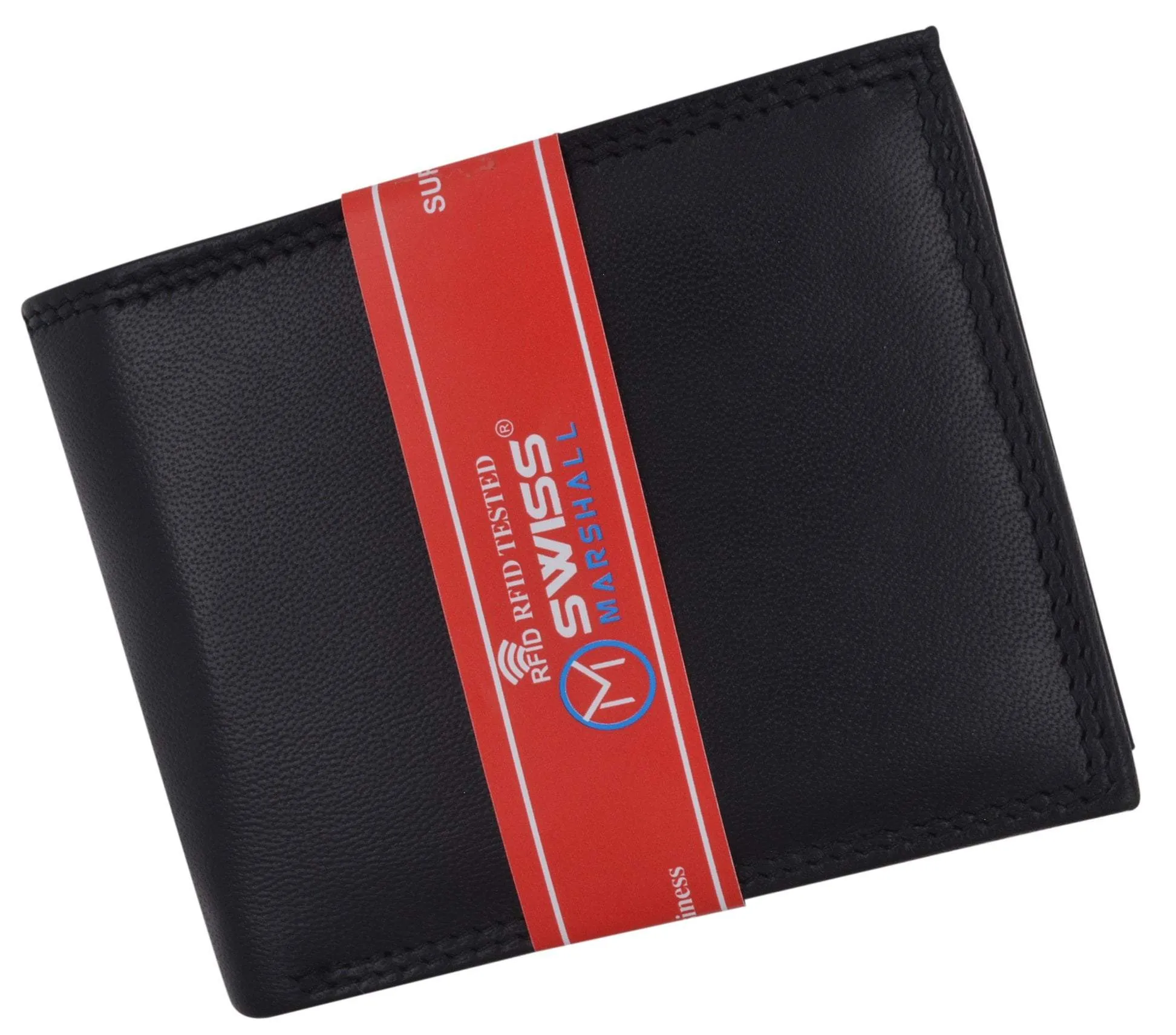 RFID Blocking Men's Bifold Premium Leather Credit Card ID Holder Wallet with Coin Pouch by Swiss Marshall