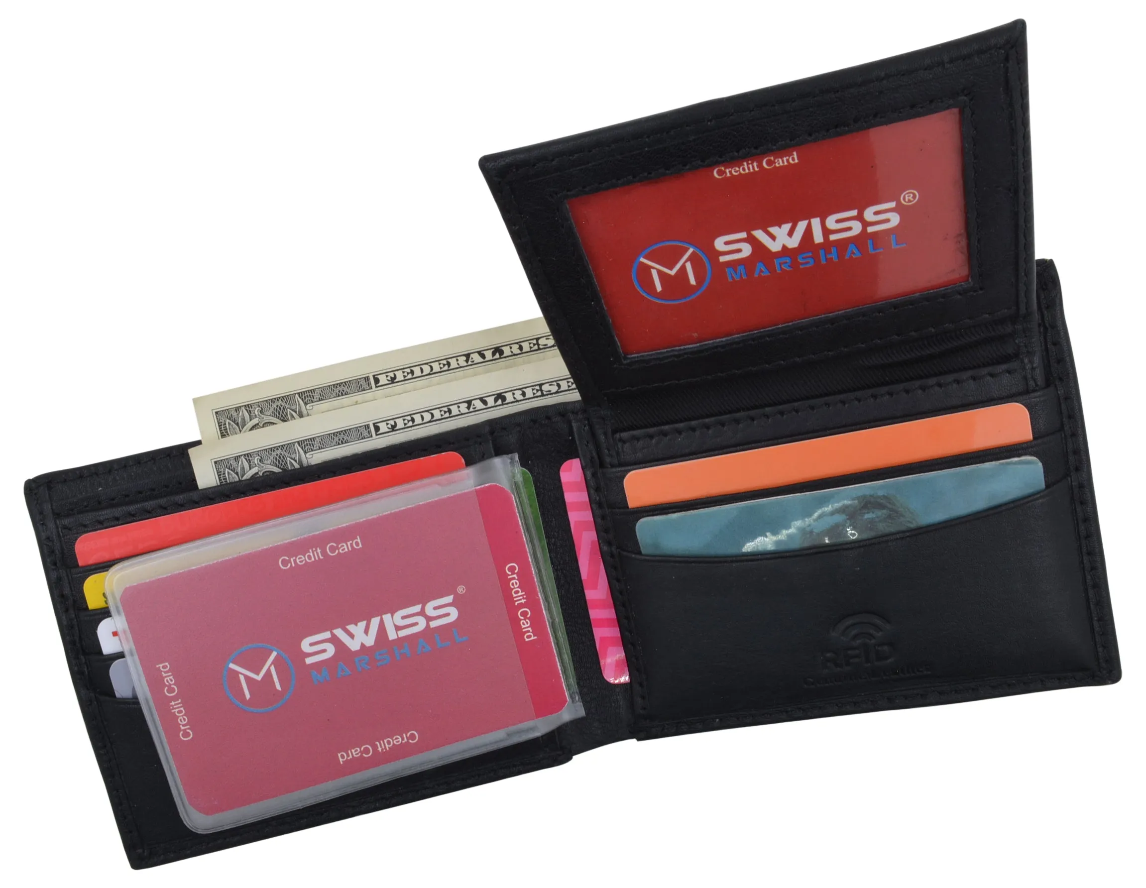 RFID Blocking Mens Premium Leather Credit Card Bifold Wallet W/ Removable ID Holder
