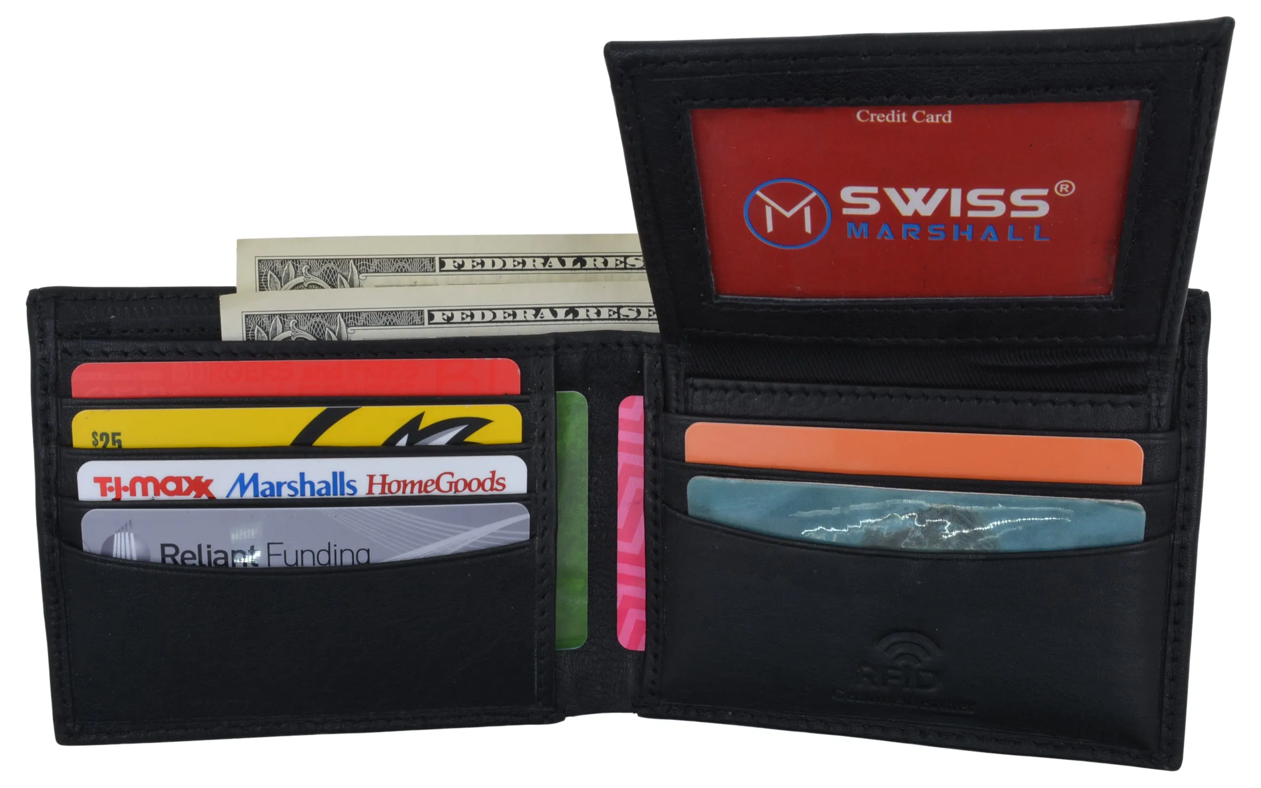 RFID Blocking Mens Premium Leather Credit Card Bifold Wallet W/ Removable ID Holder