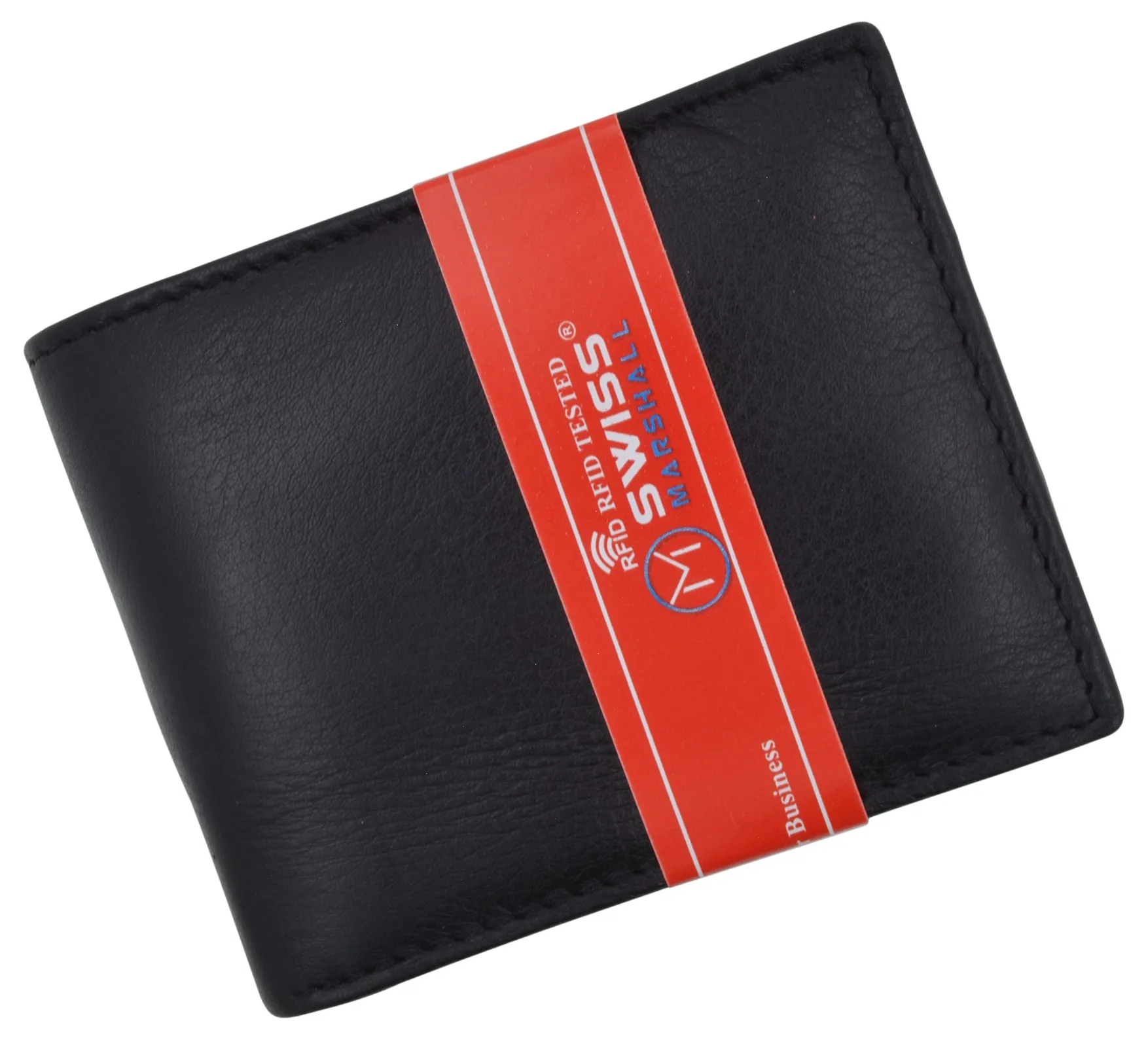 RFID Blocking Premium  Leather Black Men's Multi Card ID Holder Bifold Wallet with Gift Box