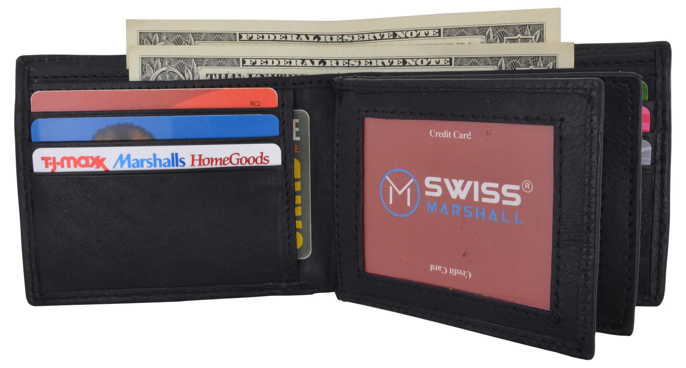 RFID Blocking Premium  Leather Black Men's Multi Card ID Holder Bifold Wallet with Gift Box