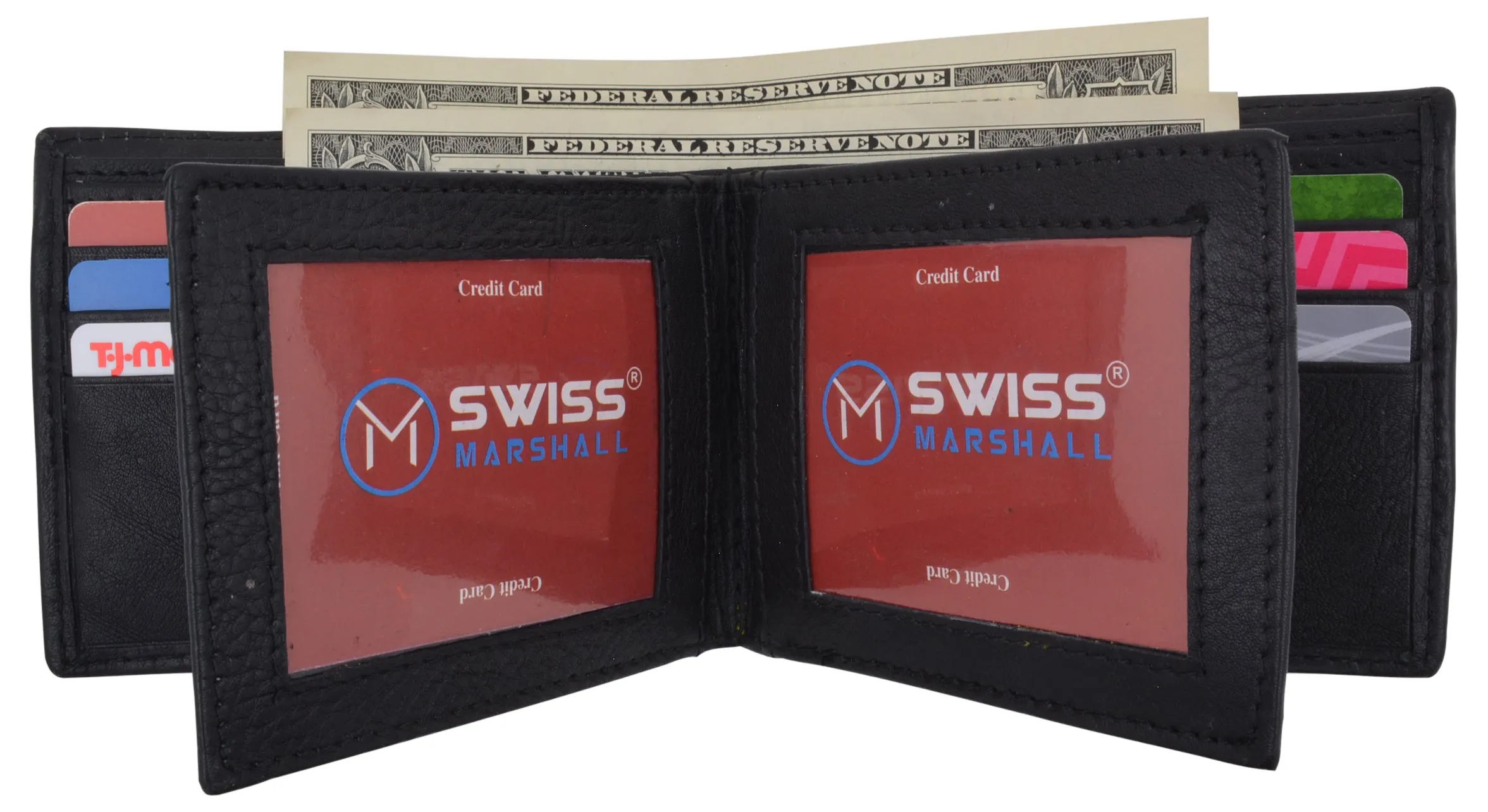 RFID Blocking Premium  Leather Black Men's Multi Card ID Holder Bifold Wallet with Gift Box