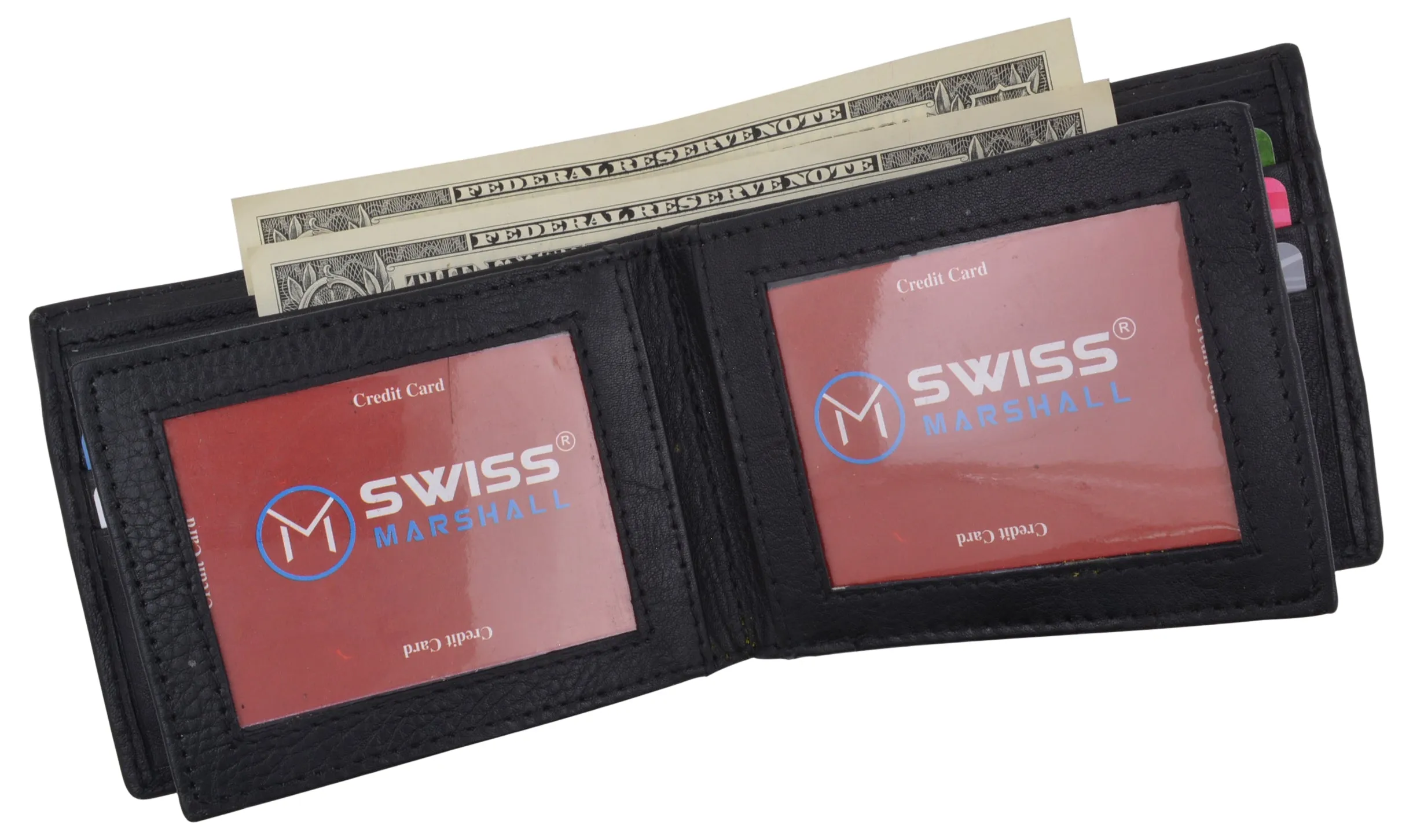 RFID Blocking Premium  Leather Black Men's Multi Card ID Holder Bifold Wallet with Gift Box