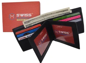 RFID Blocking Premium  Leather Black Men's Multi Card ID Holder Bifold Wallet with Gift Box