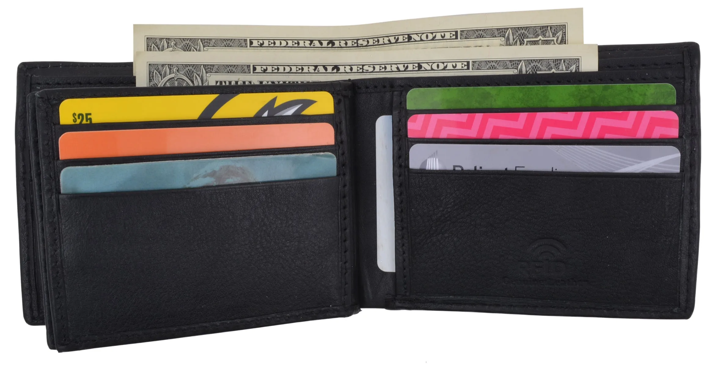 RFID Blocking Premium  Leather Black Men's Multi Card ID Holder Bifold Wallet with Gift Box