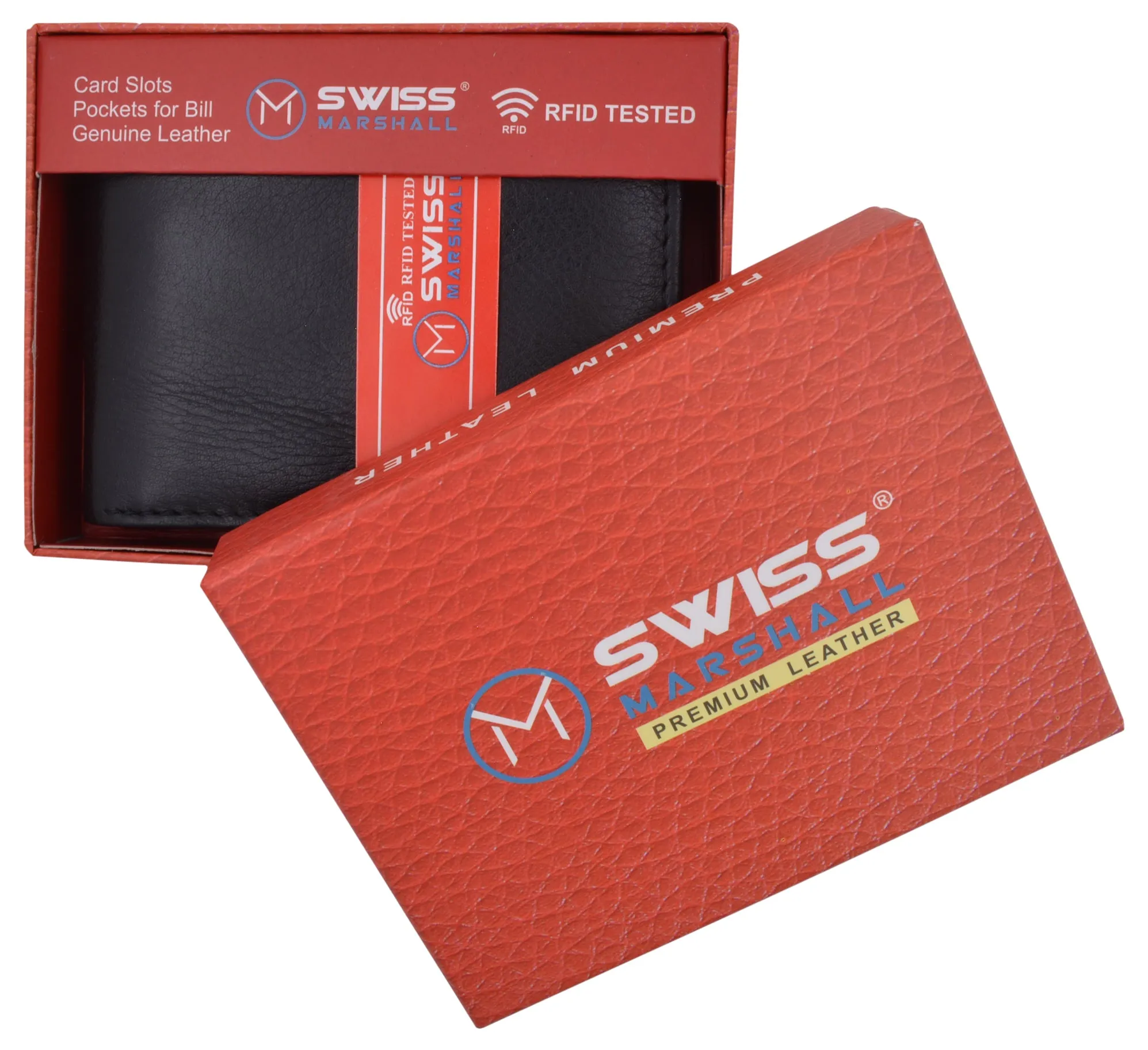 RFID Blocking Premium  Leather Black Men's Multi Card ID Holder Bifold Wallet with Gift Box