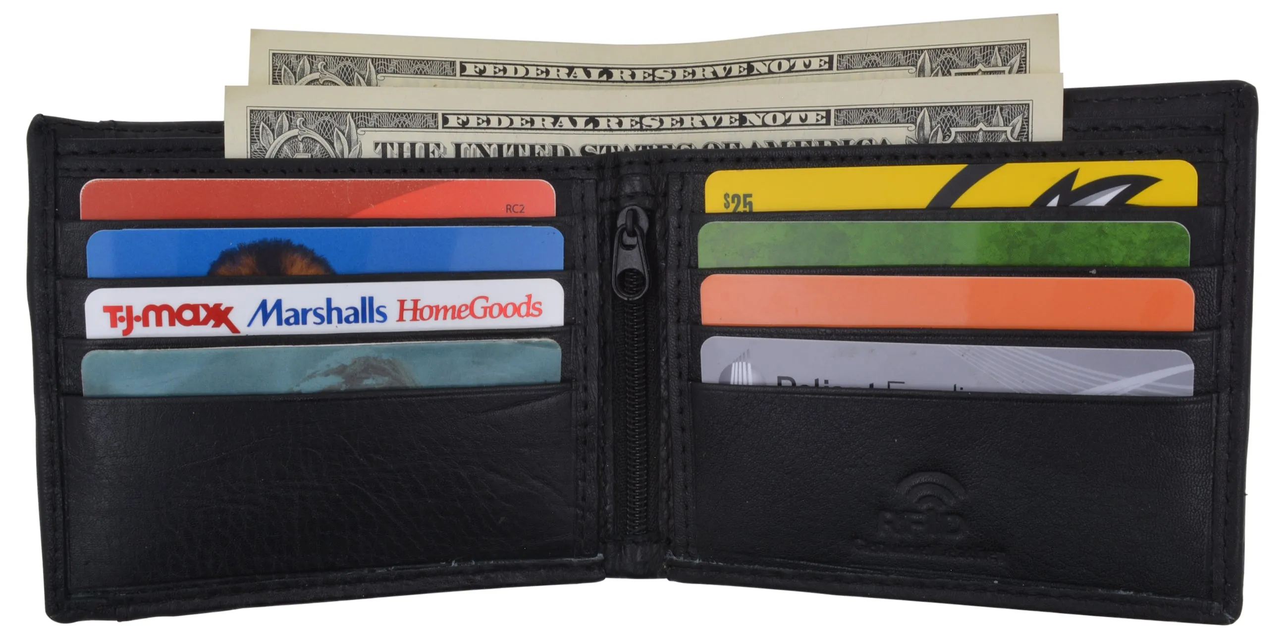 RFID Tested Premium Leather Black Bifold Wallet With Removable Front Card ID Holder