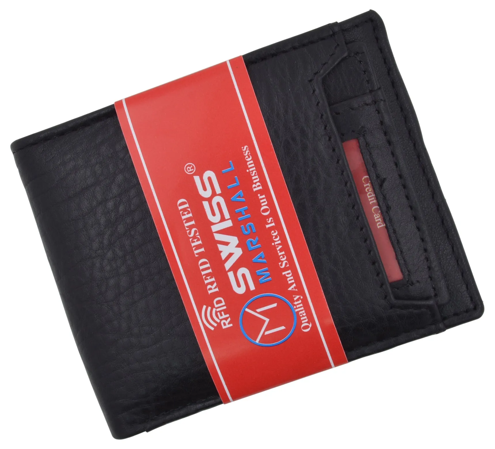 RFID Tested Premium Leather Black Bifold Wallet With Removable Front Card ID Holder