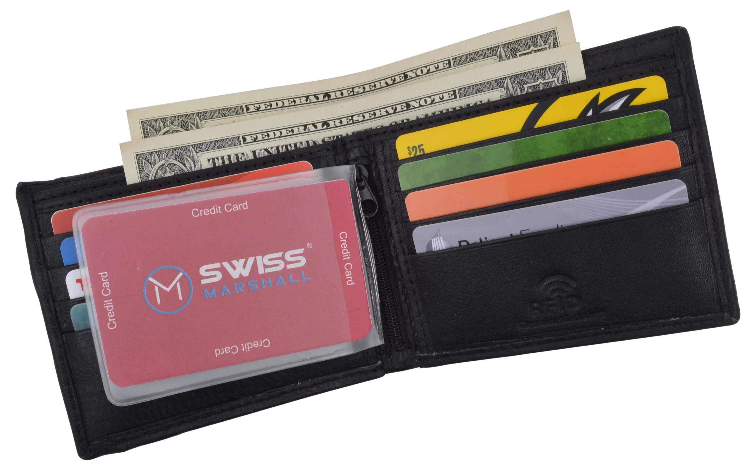 RFID Tested Premium Leather Black Bifold Wallet With Removable Front Card ID Holder