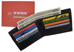 RFID Tested Premium Leather Black Bifold Wallet With Removable Front Card ID Holder
